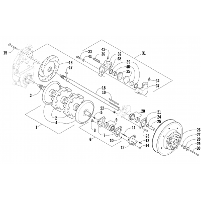 DRIVE TRAIN SHAFTS AND BRAKE ASSEMBLIES