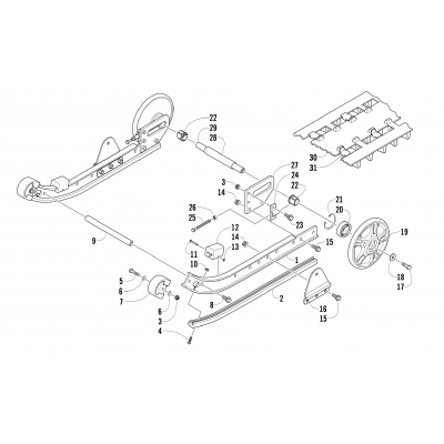 SLIDE RAIL, IDLER WHEELS, AND TRACK ASSEMBLY