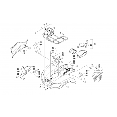 FRONT RACK, BODY PANEL, AND HEADLIGHT ASSEMBLIES