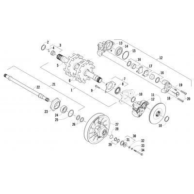 DRIVE TRAIN SHAFTS AND BRAKE ASSEMBLIES