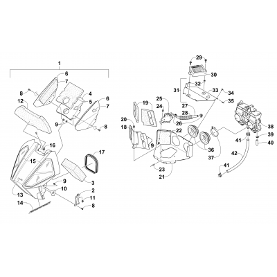 AIR SILENCER, CARBURETOR, AND FUEL PUMP ASSEMBLY