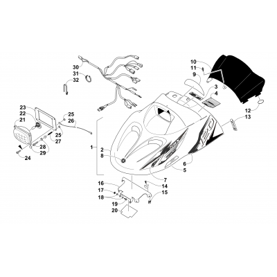 HOOD, HEADLIGHT, AND WINDSHIELD ASSEMBLY