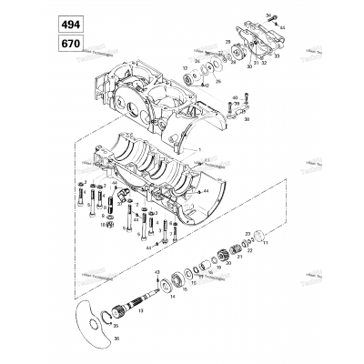 Crankcase, Rotary Valve, Water Pump (494, 670)