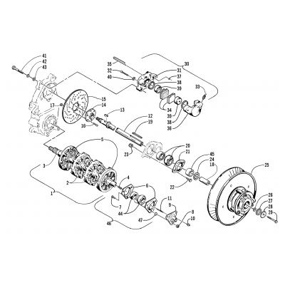 DRIVE TRAIN SHAFTS AND BRAKE ASSEMBLIES