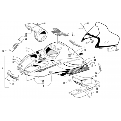 HOOD AND WINDSHIELD ASSEMBLY