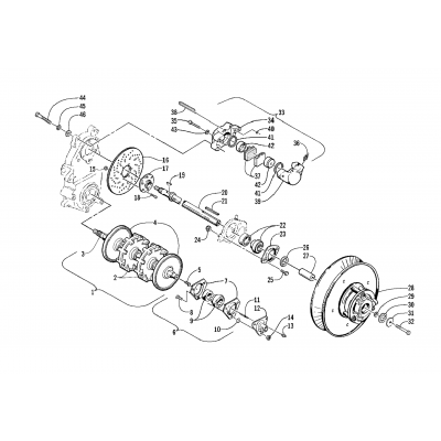 DRIVE TRAIN SHAFTS AND BRAKE ASSEMBLIES