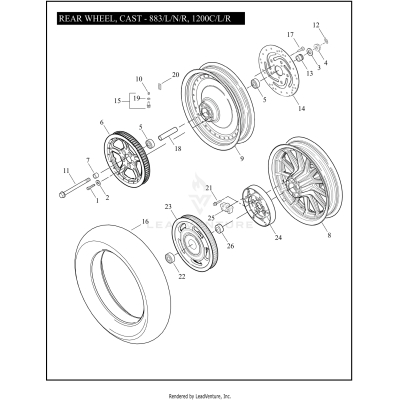 REAR WHEEL, CAST - 883/L/N/R, 1200C/L/R