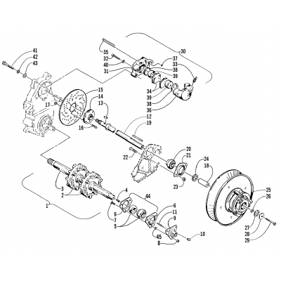 DRIVE TRAIN SHAFTS AND BRAKE ASSEMBLIES