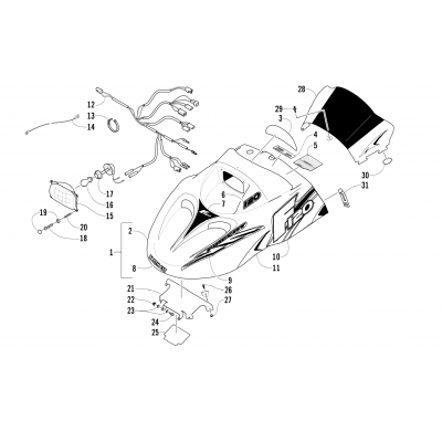 HOOD, HEADLIGHT, AND WINDSHIELD ASSEMBLY