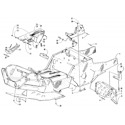 FRONT FRAME, FOOTREST, AND BELT GUARD ASSEMBLY