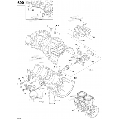 Crankcase, Water Pump And Oil Pump (600)
