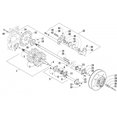 DRIVE TRAIN SHAFTS AND BRAKE ASSEMBLIES