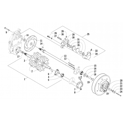 DRIVE TRAIN SHAFTS AND BRAKE ASSEMBLIES