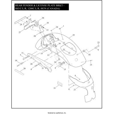 REAR FENDER & LICENSE PLATE BRKT - 883/C/L/R, 1200C/L/R, 883N (CANADA)