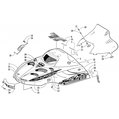 HOOD AND WINDSHIELD ASSEMBLY (LE)