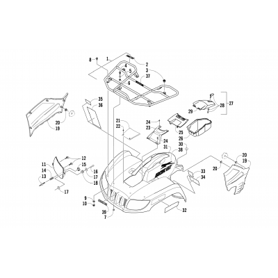 FRONT RACK, BODY PANEL, AND HEADLIGHT ASSEMBLIES