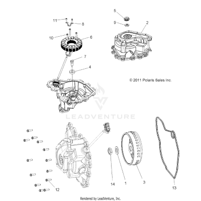 ENGINE, STATOR COVER and FLYWHEEL - A17DAH57A5 (49RGRFLYWHEELCVR12RZR570)