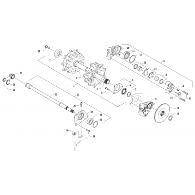 DRIVE TRAIN SHAFTS AND BRAKE ASSEMBLIES