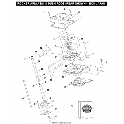 ROCKER ARM ASM. & PUSH RODS (REAR SHOWN) - NON JAPAN