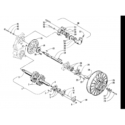 DRIVE TRAIN SHAFTS AND BRAKE ASSEMBLIES