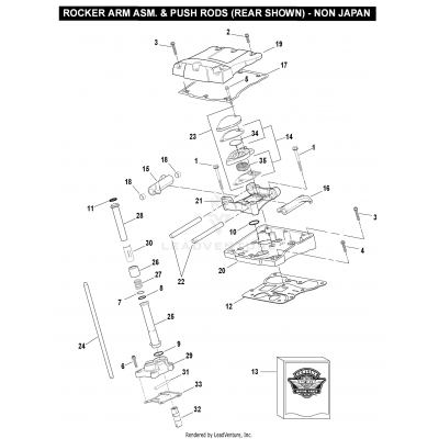 ROCKER ARM ASM. & PUSH RODS (REAR SHOWN) - NON JAPAN