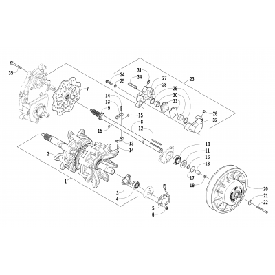 DRIVE TRAIN SHAFTS AND BRAKE ASSEMBLIES