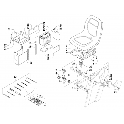 SEAT, BATTERY, AND TOOL KIT ASSEMBLY