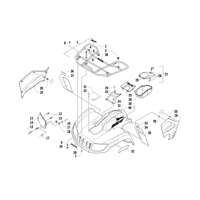 FRONT RACK, BODY PANEL, AND HEADLIGHT ASSEMBLIES