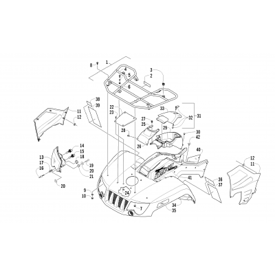 FRONT RACK, BODY PANEL, AND HEADLIGHT ASSEMBLIES