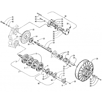 DRIVE TRAIN SHAFTS AND BRAKE ASSEMBLIES