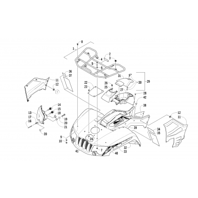 FRONT RACK, BODY PANEL, AND HEADLIGHT ASSEMBLIES