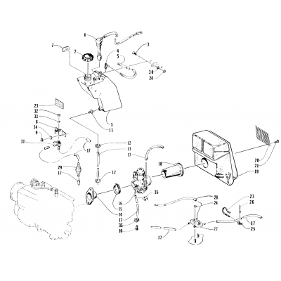 OIL TANK, CARBURETOR, FUEL PUMP, AND SILENCER