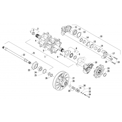 DRIVE TRAIN SHAFTS AND BRAKE ASSEMBLIES