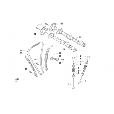 CAMSHAFT, CHAIN, AND VALVE ASSEMBLY