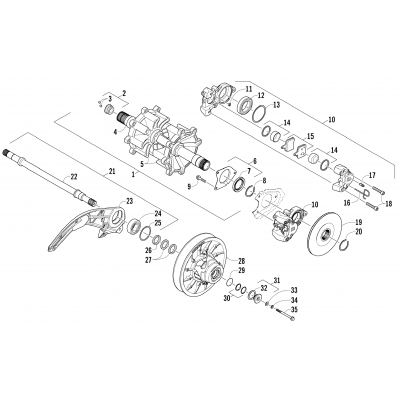 DRIVE TRAIN SHAFTS AND BRAKE ASSEMBLIES