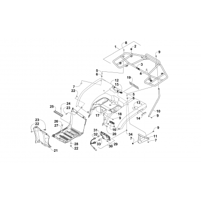 REAR BODY, RACK, AND TAILLIGHT ASSEMBLY