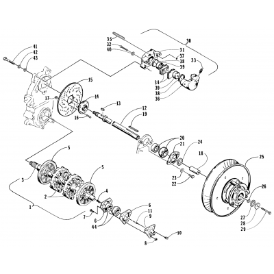 DRIVE TRAIN SHAFTS AND BRAKE ASSEMBLIES