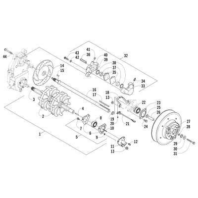 DRIVE TRAIN SHAFT AND BRAKE ASSEMBLIES