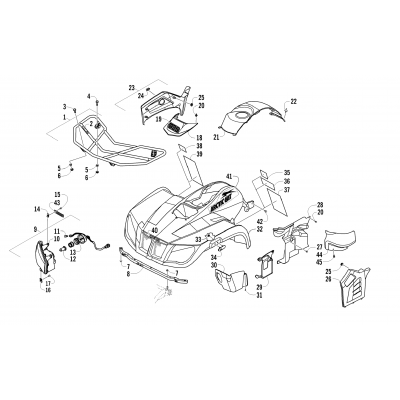 FRONT RACK, BODY PANEL, AND HEADLIGHT ASSEMBLIES