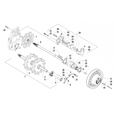 DRIVE TRAIN SHAFT AND BRAKE ASSEMBLIES