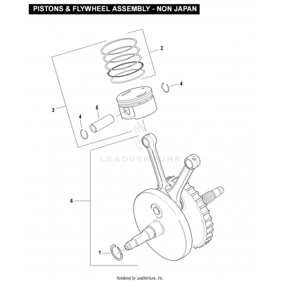 PISTONS & FLYWHEEL ASSEMBLY - NON JAPAN