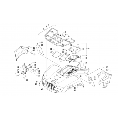 FRONT RACK, BODY PANEL, AND HEADLIGHT ASSEMBLIES