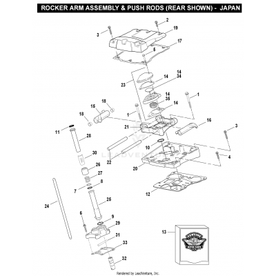 ROCKER ARM ASSEMBLY & PUSH RODS (REAR SHOWN) - JAPAN