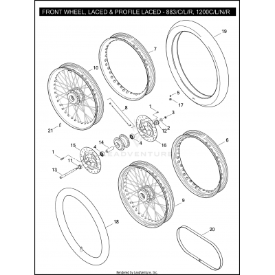 FRONT WHEEL, LACED & PROFILE LACED - 883/C/L/R, 1200C/N/L/R