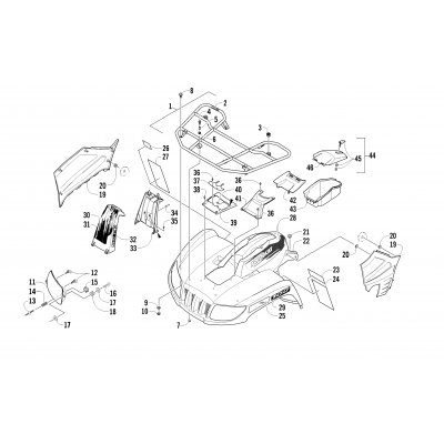 FRONT RACK, BODY PANEL, AND HEADLIGHT ASSEMBLIES