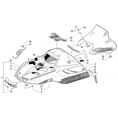 HOOD AND WINDSHIELD ASSEMBLY