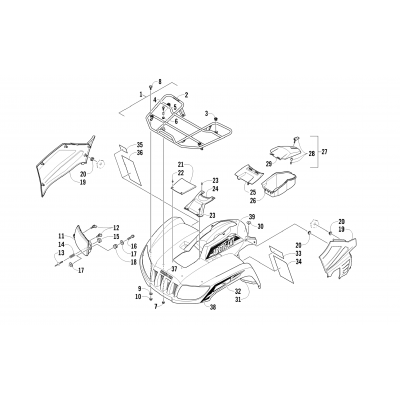 FRONT RACK, BODY PANEL, AND HEADLIGHT ASSEMBLIES