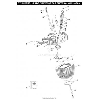 CYLINDERS, HEADS, VALVES (REAR SHOWN) - NON JAPAN